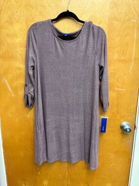 Apt. 9 Mauve Knit Midi Dress with Roll-Tab Sleeves